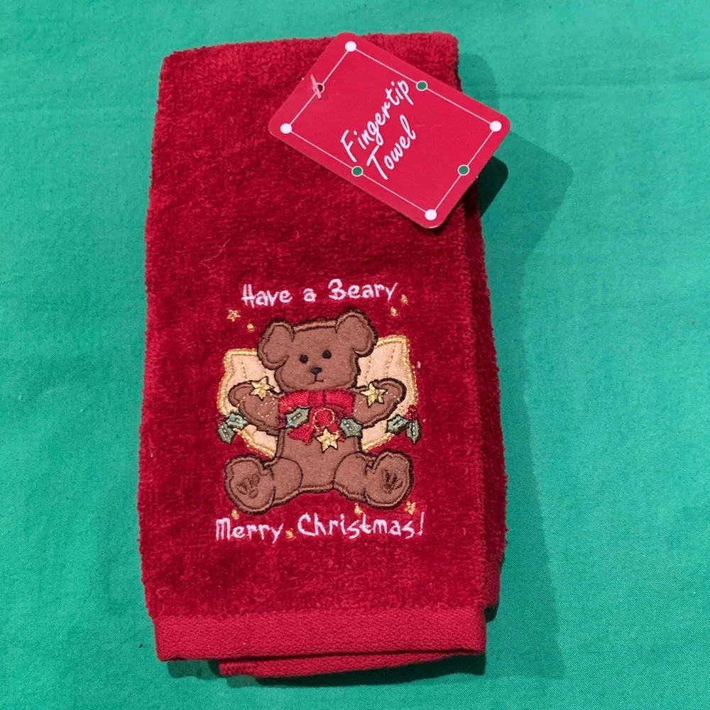 Red Christmas Bear Fingertip Towel